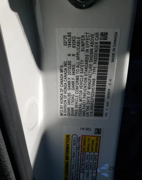 2025 Honda Civic Sport из США, поврежденный, VIN 2HGFE2F52SH578448